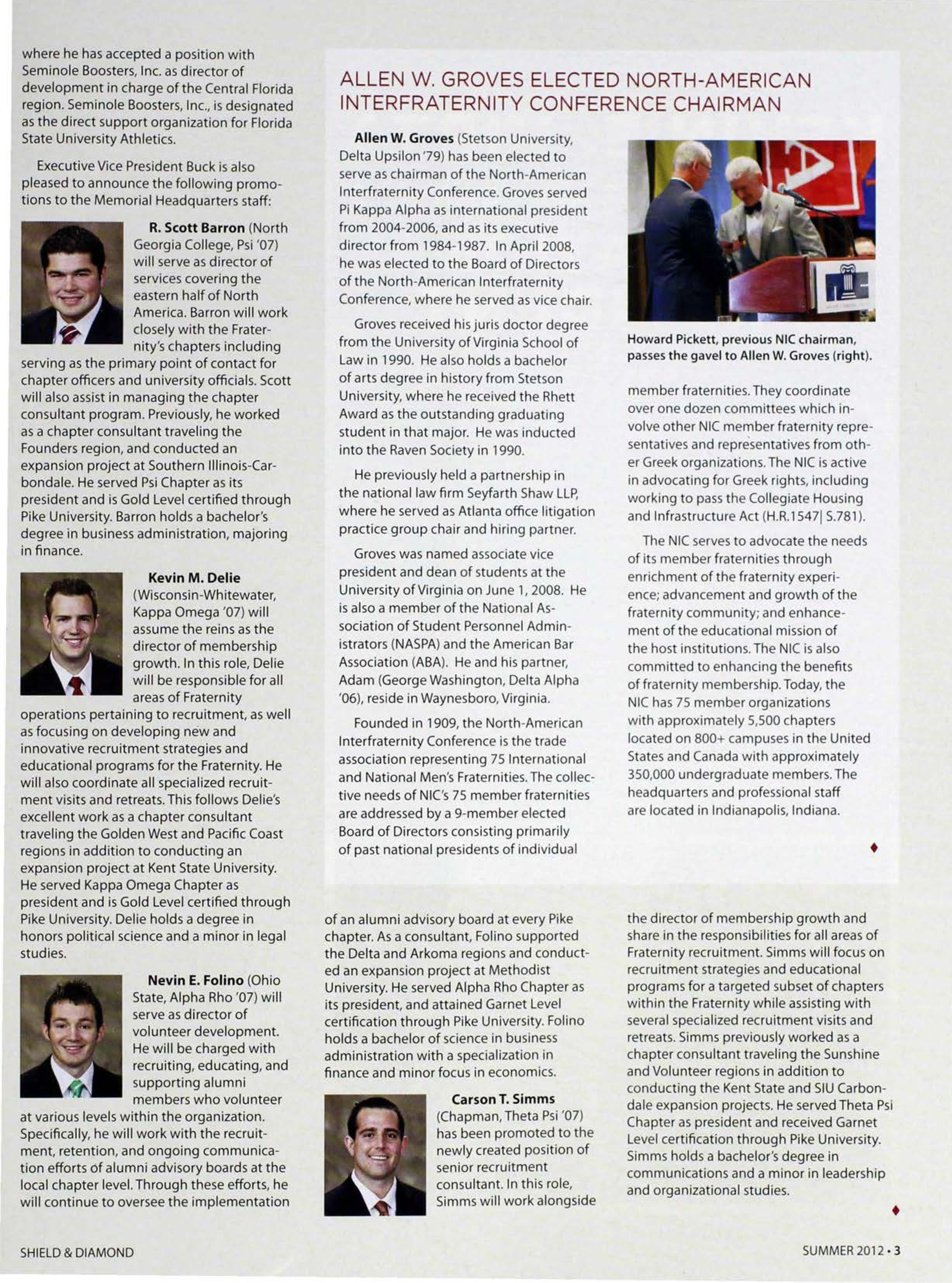 Allen W. Groves Elected North-American Interfraternity Conference Chairman